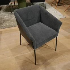 4er-Set Armlehnstuhl Milo Bezug Innen Stoff Lisboa 1 Grau Außen Leder Glove Schwarz Gestell Struktur Anthrazit