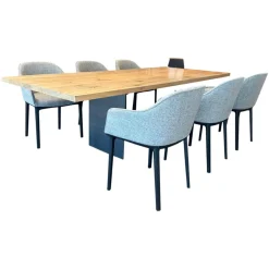 6er-Set Armlehnstuhl Softshell Stoff Savana 06 Siragrey Melange Grau Gestell Basic Dark Schwarz