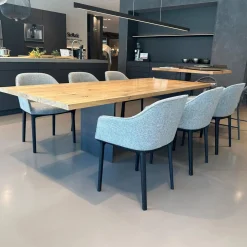 6er-Set Armlehnstuhl Softshell Stoff Savana 06 Siragrey Melange Grau Gestell Basic Dark Schwarz