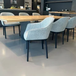 6er-Set Armlehnstuhl Softshell Stoff Savana 06 Siragrey Melange Grau Gestell Basic Dark Schwarz