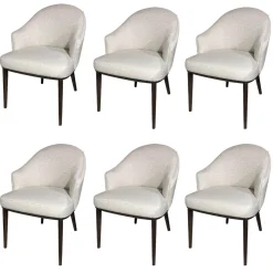 6er-Set Armlehnstuhl Virna Bezug Stoff Rubelli Fabthirty Bianco Creme Holzgestell Esche Gebeizt Moka Braun