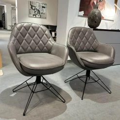 6er-Set Armlehnstuhl WK 708 Stoff JAB A91062 Rosa Und Leder Granada Steel Grau Drehgestell Schwarz