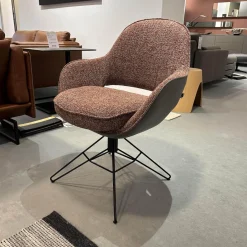 6er-Set Armlehnstuhl WK 708 Stoff JAB A91062 Rosa Und Leder Granada Steel Grau Drehgestell Schwarz