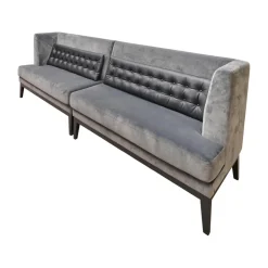 2er-Set Bank Polo Dining Stoff City Velvet Reloaded Grau Gestell Esche Schwarz Gebeizt Mit Vorstellkissen