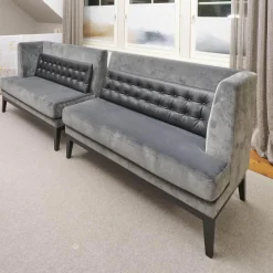 2er-Set Bank Polo Dining Stoff City Velvet Reloaded Grau Gestell Esche Schwarz Gebeizt Mit Vorstellkissen