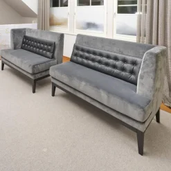 2er-Set Bank Polo Dining Stoff City Velvet Reloaded Grau Gestell Esche Schwarz Gebeizt Mit Vorstellkissen