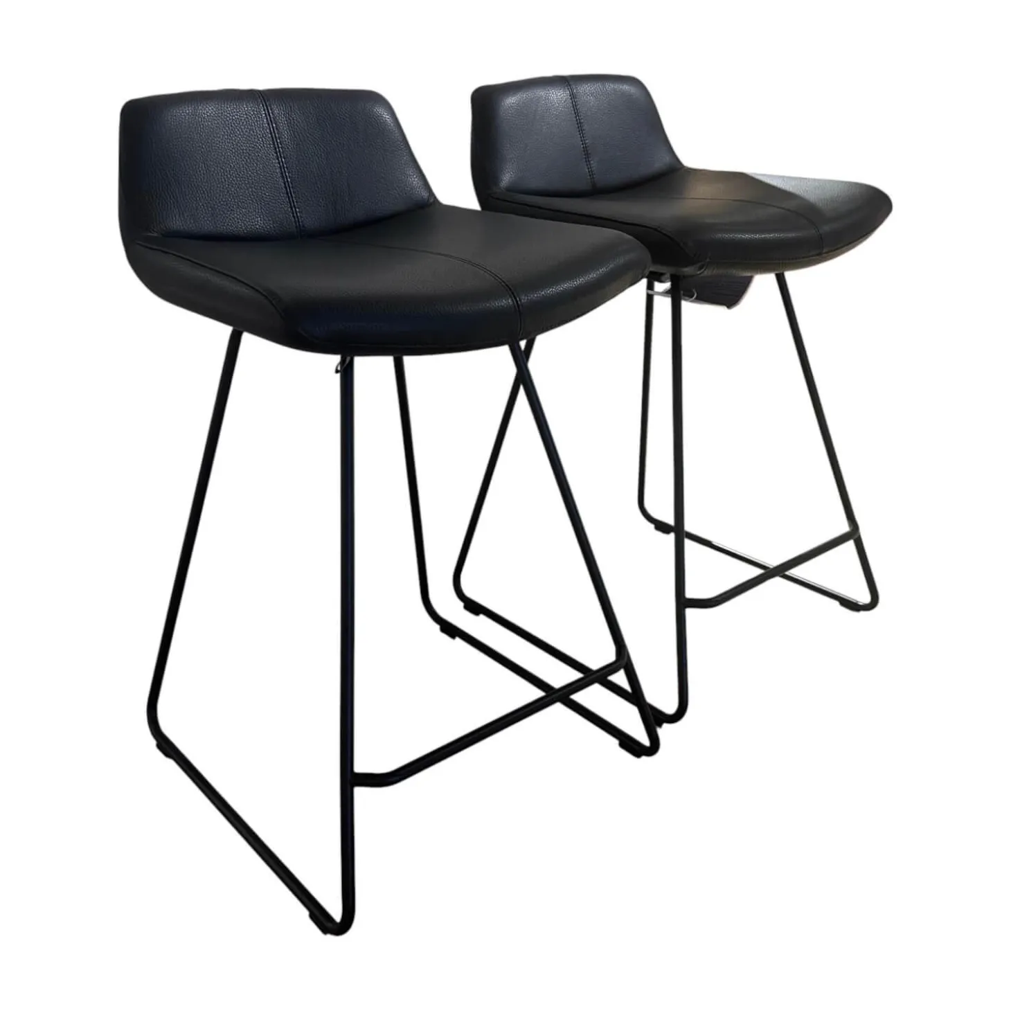 2er-Set Barhocker Caron Leder Senso 1000 Schwarz Gestell Epoxy Granite Anthrazit Matt