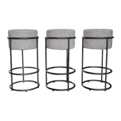 3er-Set Barhocker Drop Stoff 5018 Zement Ecru Grau Fuß Schwarz Pulverbeschichtet