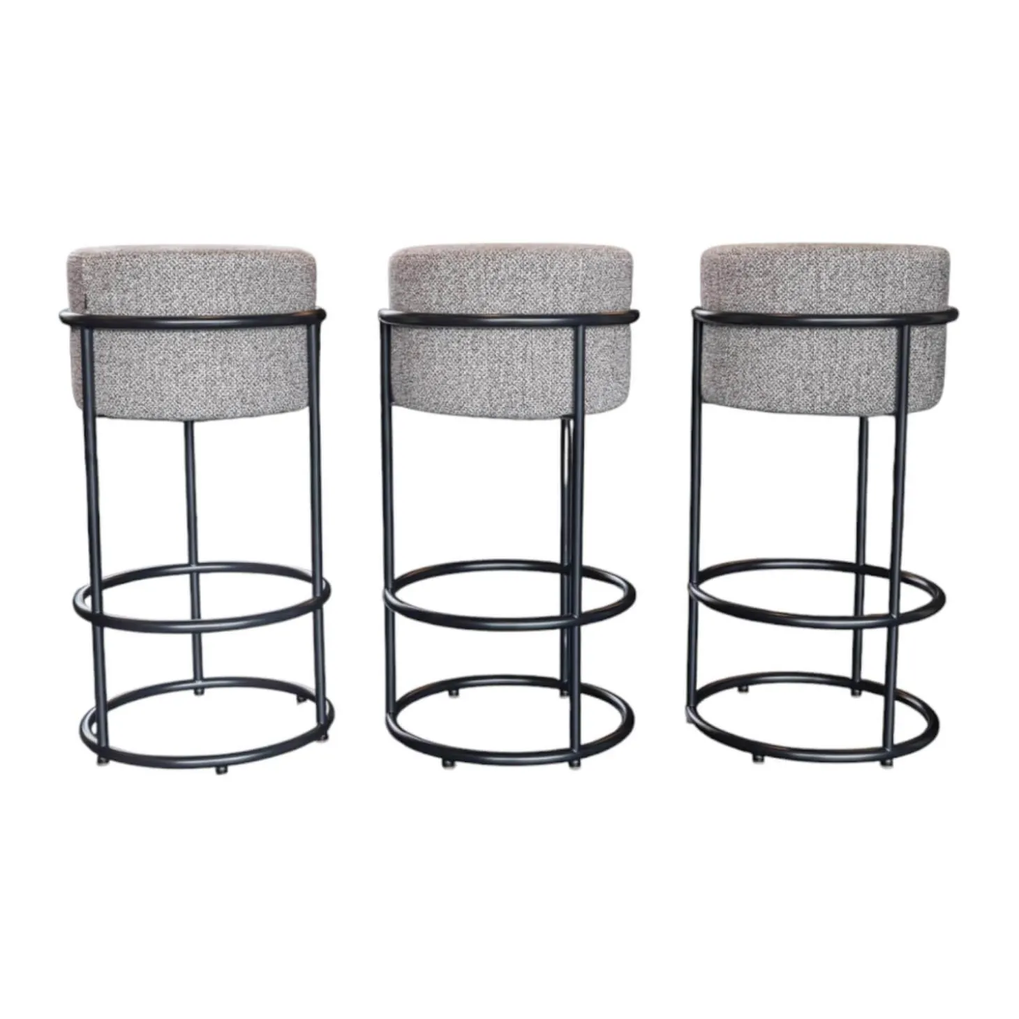 3er-Set Barhocker Drop Stoff 5018 Zement Ecru Grau Fuß Schwarz Pulverbeschichtet