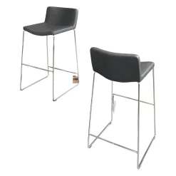 2er-Set Barhocker Wave Bezug Eco-Leder Schwarz Gestell Verchromt Inklusive Gleiter