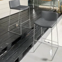 2er-Set Barhocker Wave Bezug Eco-Leder Schwarz Gestell Verchromt Inklusive Gleiter