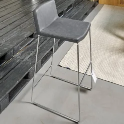 2er-Set Barhocker Wave Bezug Eco-Leder Schwarz Gestell Verchromt Inklusive Gleiter