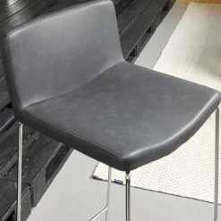 2er-Set Barhocker Wave Bezug Eco-Leder Schwarz Gestell Verchromt Inklusive Gleiter