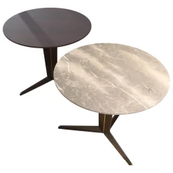 2er-Set Beistelltisch Attico Runde Platte Holz Eukalyptus Gestell Zinnfarbig Und Mattiertes Messing