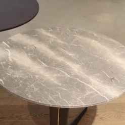 2er-Set Beistelltisch Attico Runde Platte Holz Eukalyptus Gestell Zinnfarbig Und Mattiertes Messing