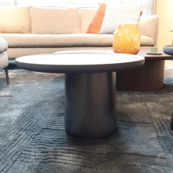 2er-Set Beistelltisch Louisa Mit Zwei Tischplatten Und Zwei Tischfüßen Zement Asche Grau Gestell Zinnfarbig