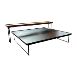 2er-Set Beistelltisch Torei Platte Amerikanischer Nussbaum Und Marmor Marquina Schwarz Gestell Metall Schwarz