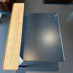 2er-Set Beistelltisch Torei Platte Amerikanischer Nussbaum Und Marmor Marquina Schwarz Gestell Metall Schwarz