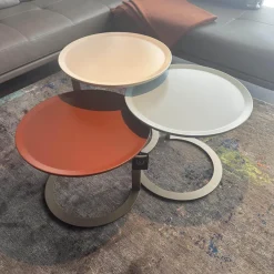 3er-Set Beistelltisch Trio Platte Lack High Hell Beige Medium Ocean Grau Low Maroon Braun Rot Metallgestell Bronze Look Schwarz