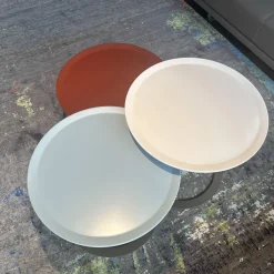 3er-Set Beistelltisch Trio Platte Lack High Hell Beige Medium Ocean Grau Low Maroon Braun Rot Metallgestell Bronze Look Schwarz