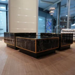 4er-Set Couchtisch Concordia Schwarzer Kunstmarmor Gold Finish