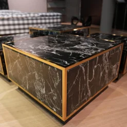 4er-Set Couchtisch Concordia Schwarzer Kunstmarmor Gold Finish