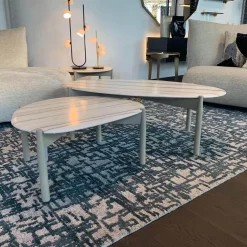 2er-Set Couchtisch Heath Marmor Zembrino Gestell Holz Creme