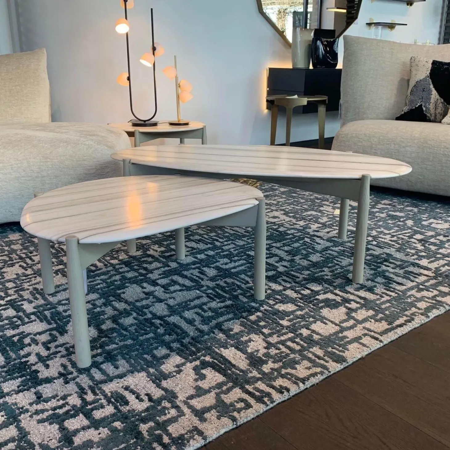 2er-Set Couchtisch Heath Marmor Zembrino Gestell Holz Creme