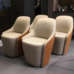 4er-Set Dean Armlehnstuhl Leder Nappa Seta 56 Copper Stoff Casanova 020 Beige