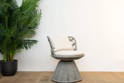 4er-Set Outdoorstuhl Flair Bezug Stoff Lilia Weiß Geflecht Taubengrau Gestell Tortora Lackiert