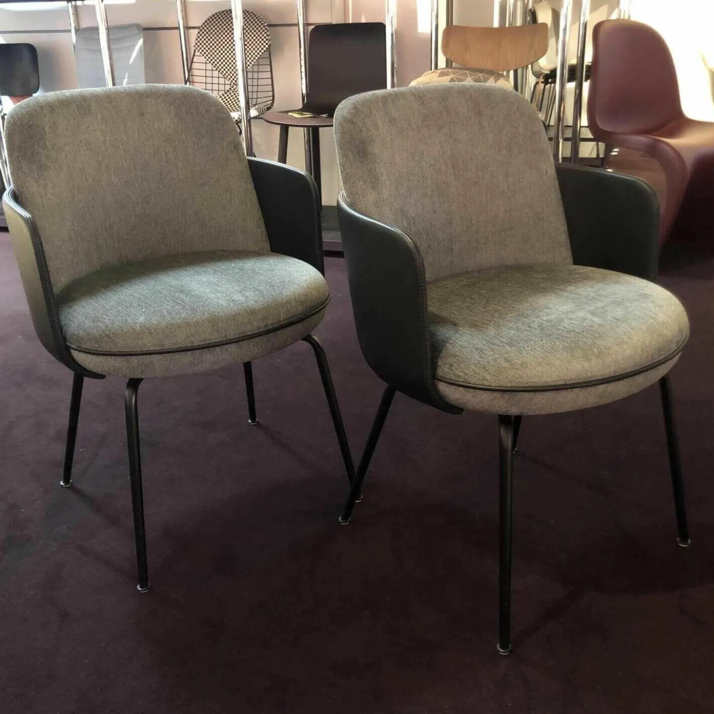 4er-Set Polsterstuhl Merwyn Dining Chair Leder Schwarz Stoff Grau