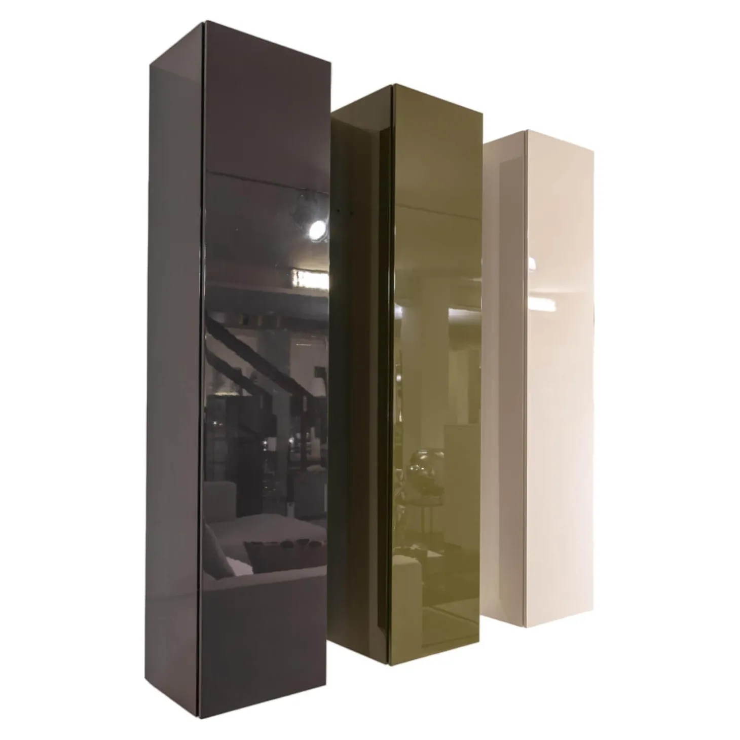 3er-Set Schrank Horizon Flöte Hängend Lack Hochglanz Light Grey Forest Und Dark Grey