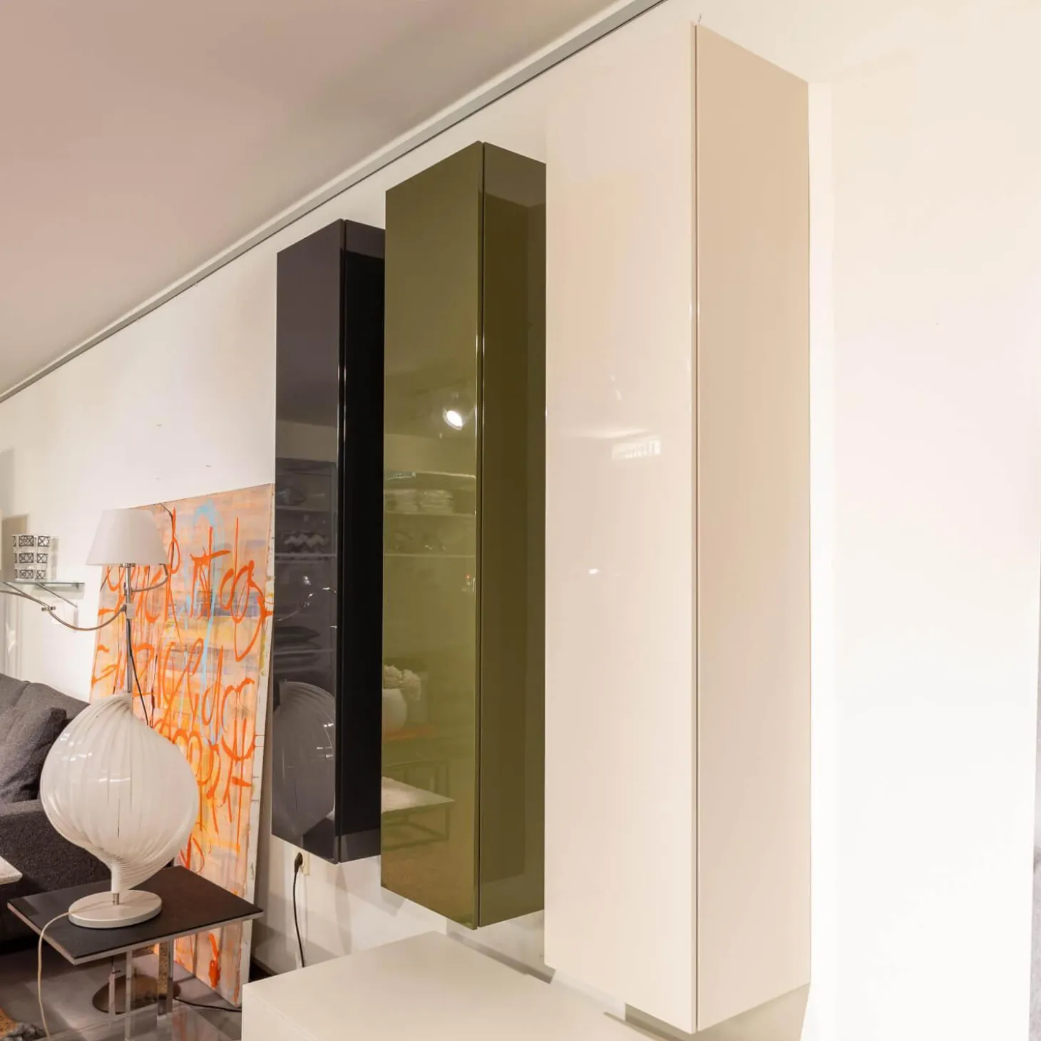 3er-Set Schrank Horizon Flöte Hängend Lack Hochglanz Light Grey Forest Und Dark Grey