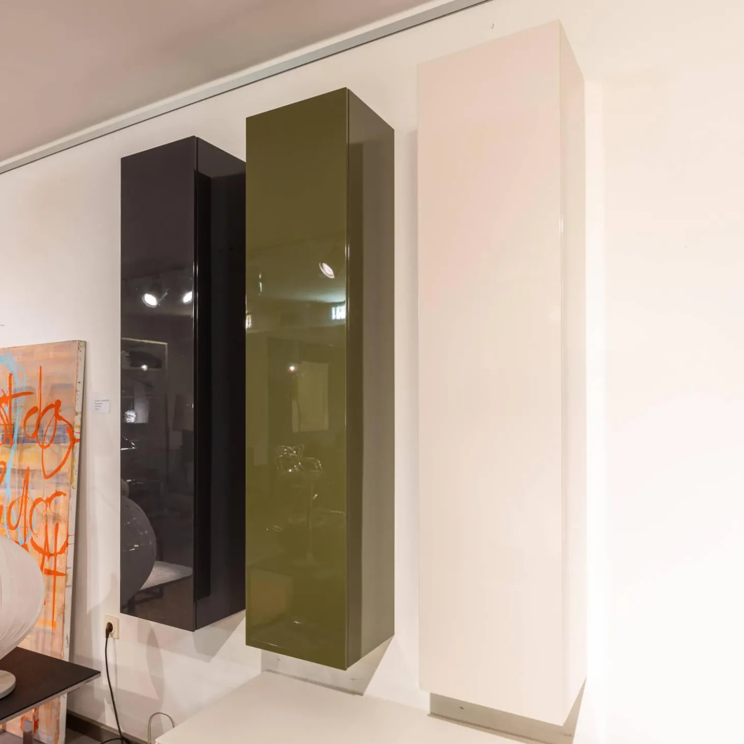 3er-Set Schrank Horizon Flöte Hängend Lack Hochglanz Light Grey Forest Und Dark Grey