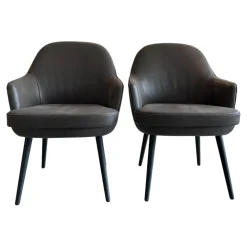 2er-Set Sessel 1376 10 Leder Vintage 1410 Cigar Braun Grau Füße Eiche Geflammt Geölt Mit Kunststoffgleitern