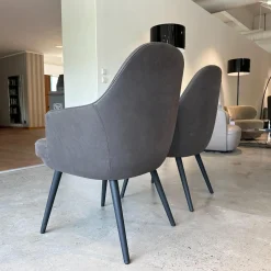 2er-Set Sessel 1376 10 Leder Vintage 1410 Cigar Braun Grau Füße Eiche Geflammt Geölt Mit Kunststoffgleitern