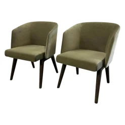 2er-Set Sessel Creed Lounge Stoff Hunt 08 Fumo Grün Beine Sucupira Massiv Nerzfarbig Getönt Schwarz