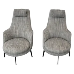 2er-Set Sessel Guscioalto Stoff Extra Ebe 1164 Grau Gestell Metall Brüniert Inklusive Kissen