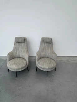 2er-Set Sessel Guscioalto Stoff Extra Ebe 1164 Grau Gestell Metall Brüniert Inklusive Kissen