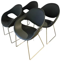 4er-Set Sessel Moon 908.91 Sitzschale Soft Touch X03 Darkgrey Dunkelgrau Kufengestell 91 Hellgrau