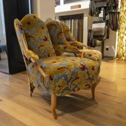 2er-Set Sessel Retrostoff Mehrfarbig Gelb Blau Rot mit Rosshaarfüllung