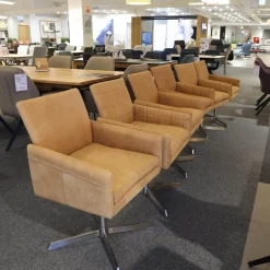 6er-Set Sessel Ricardo Leder Kenia Cognac Braun Drehgestell Edelstahl Matt Mit Gleiterstopfen