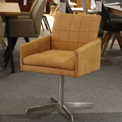 6er-Set Sessel Ricardo Leder Kenia Cognac Braun Drehgestell Edelstahl Matt Mit Gleiterstopfen