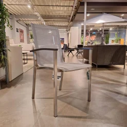 8er-Set Stapelsessel Evoee Bezug Textilen Silber Gestell Edelstahl Armlehnen Aluminium Anthrazit