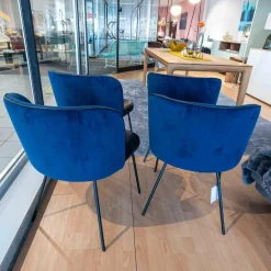 4er-Set Stühle Gaia Leder Loft Vulcano 270 Stoff Seven Navy Blau