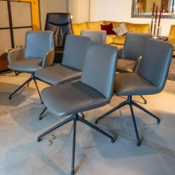 6er-Set Stühle Materia Soft Leder Cristal mit Drehgestell