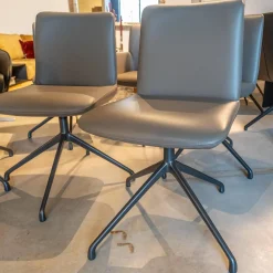 6er-Set Stühle Materia Soft Leder Cristal mit Drehgestell