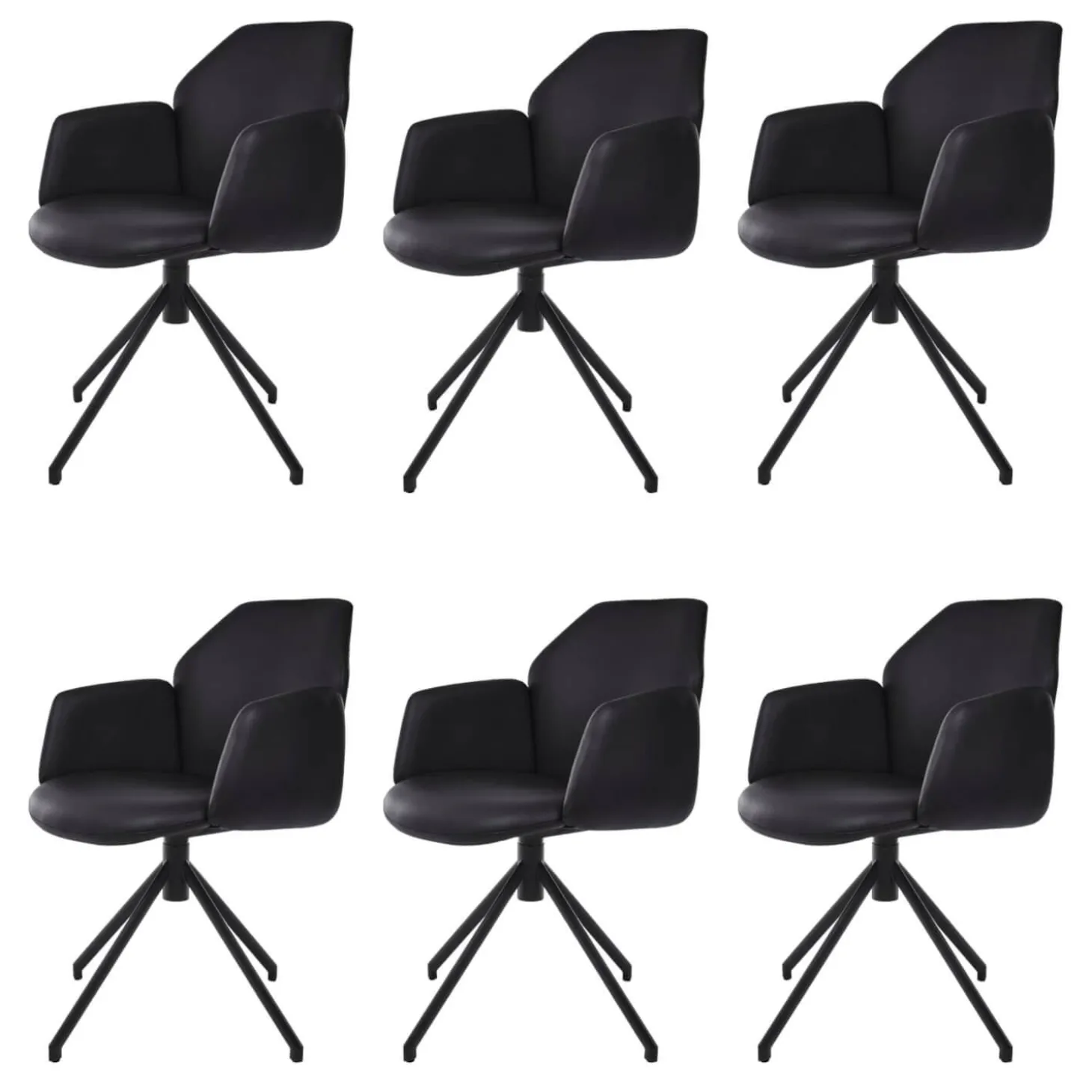 6er-Set Stühle Mirella-C Leder Toledo Nero Spinnengestell Schwarz mit Rückholfeder