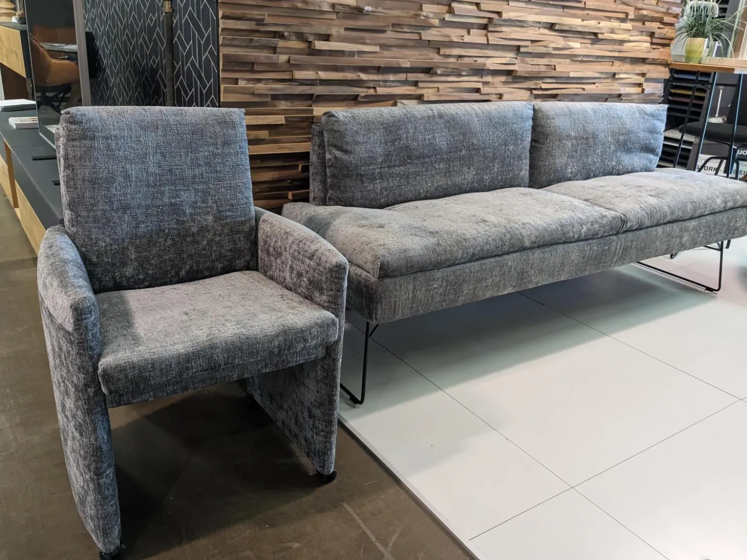 2er-Set Stühle mit Bank WK790/791 Stoff B3094 Basalt Grau