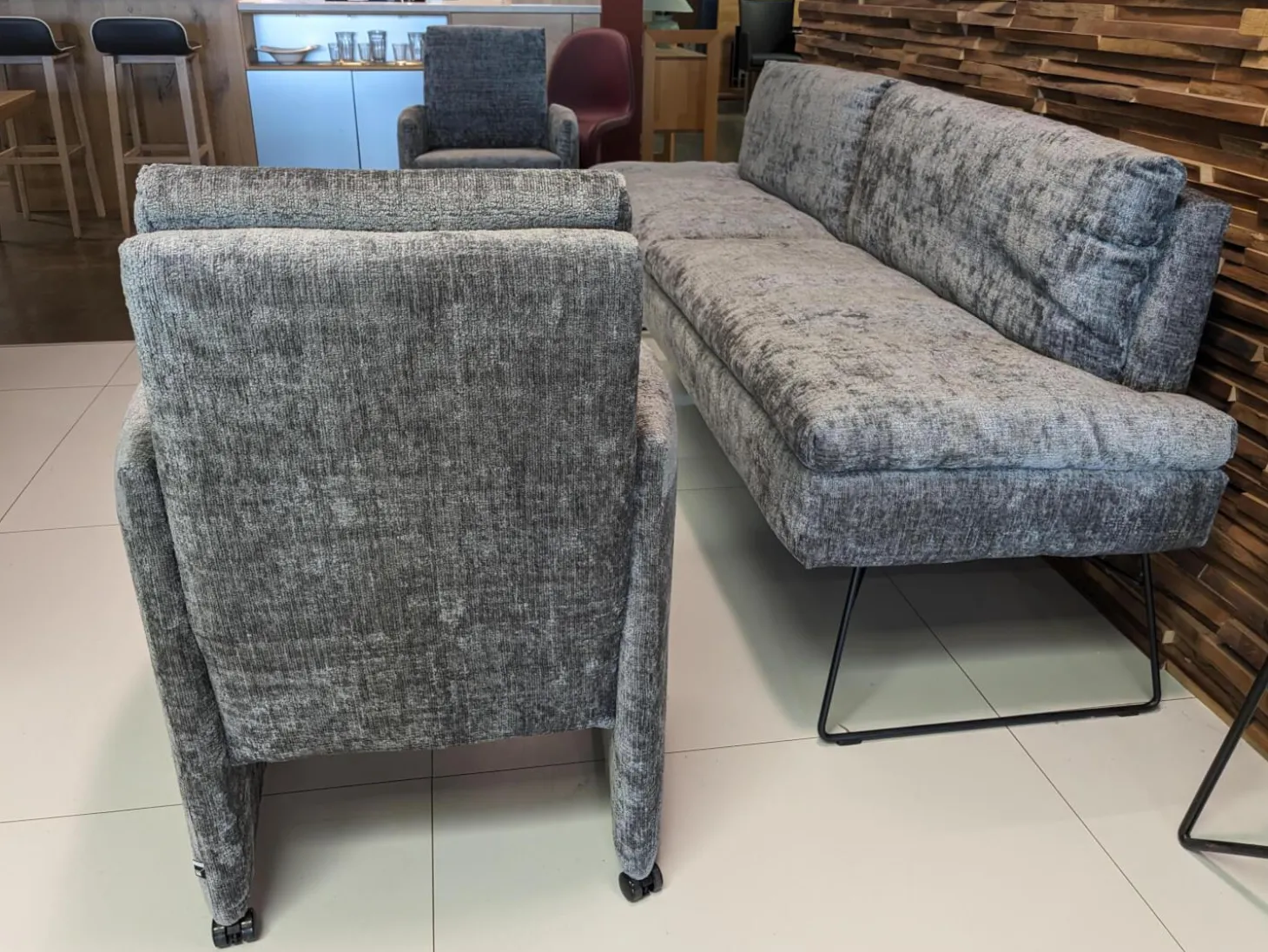 2er-Set Stühle mit Bank WK790/791 Stoff B3094 Basalt Grau